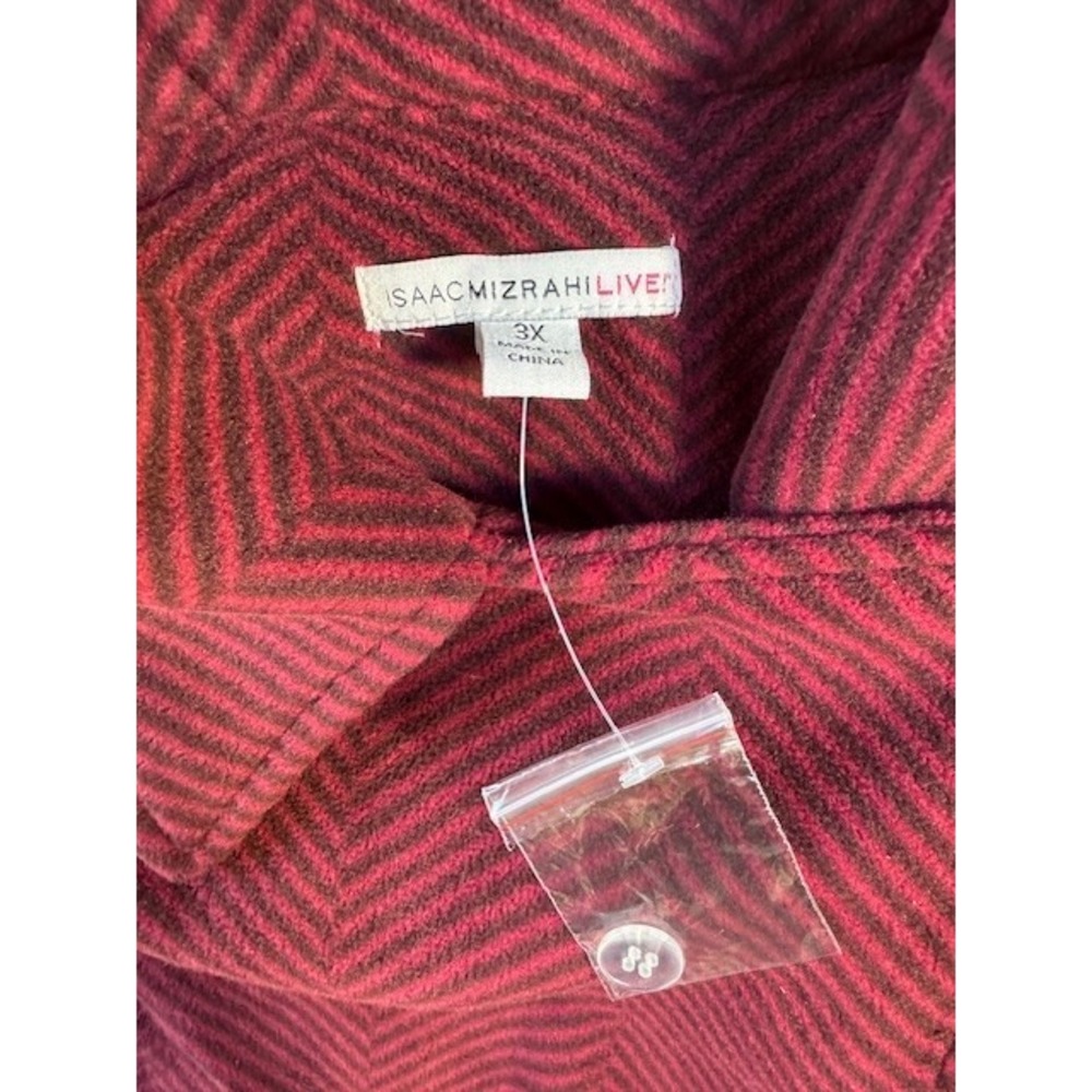 Isaac Mizrahi Live Full Zip Moto Fleece Jacket shirt 3X Burgundy Striped NWOT - Picture 6 of 14